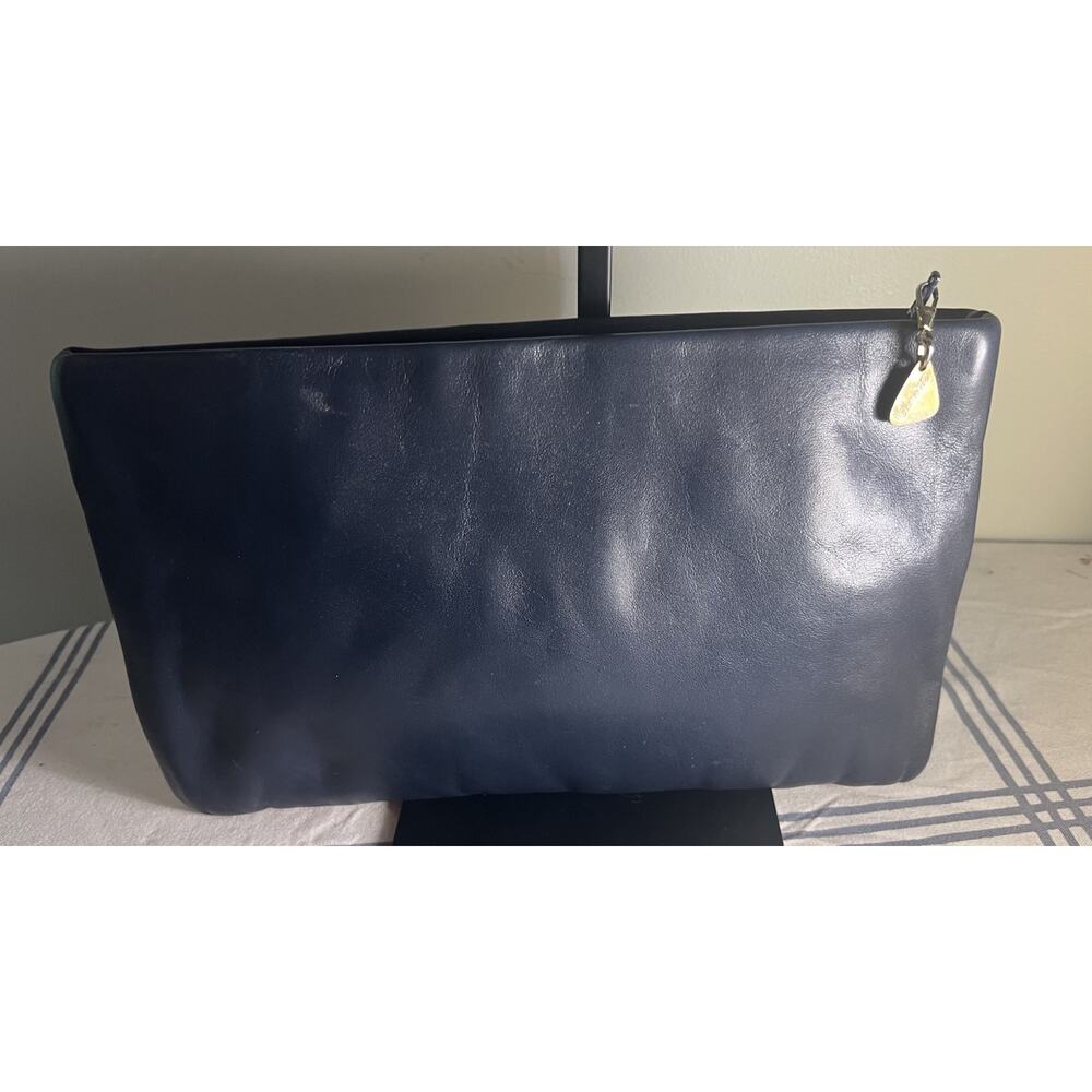 Vintage Clemente Navy Blue Leather Envelope Clutch Bag Purse EUC